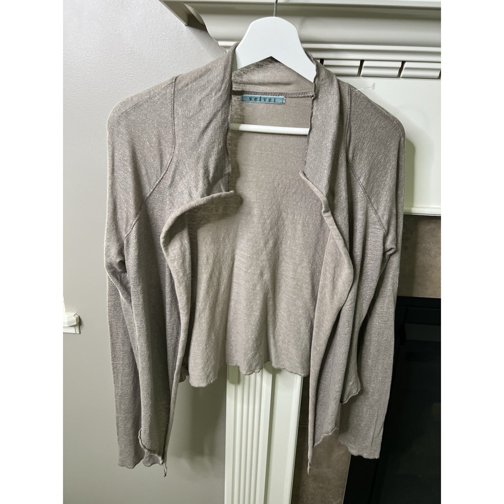 Velvet by Graham & Spencer Taupe Linen Open Drape Cardigan Size L